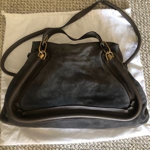 Authentic Chloe Paraty Top Handle Bag In Greige - Suede/Leather Mix